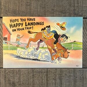 Vintage Comic Postcard with Horse and Rider